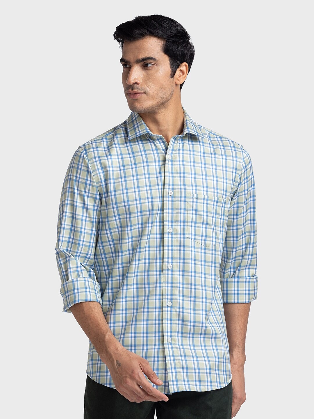 

ColorPlus Tailored Fit Tartan Checks Checked Pure Cotton Casual Shirt, Green