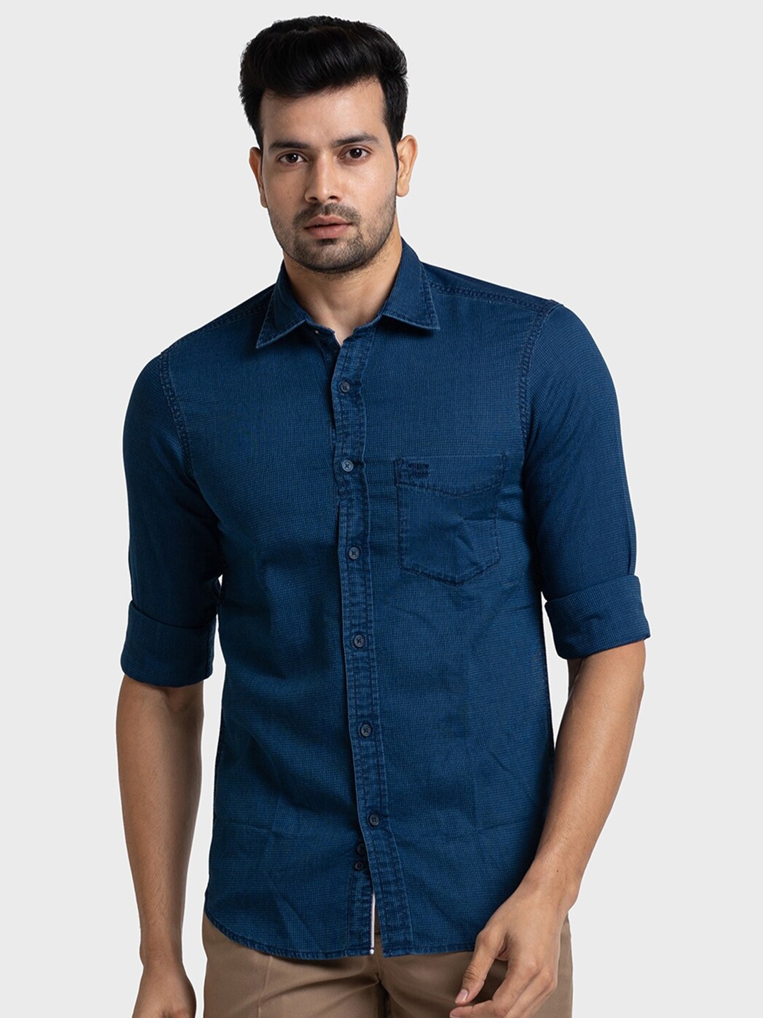 

ColorPlus Tailored Fit Pure Cotton Casual Shirt, Navy blue
