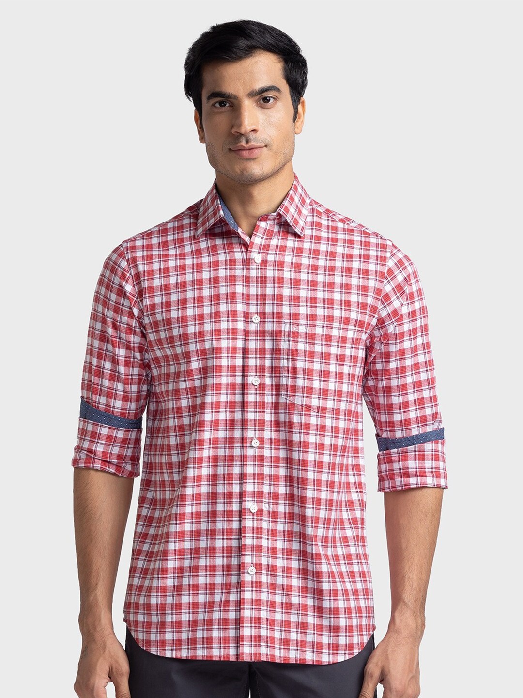 

ColorPlus Checked Tailored Fit Casual Pure Cotton Shirt, Red