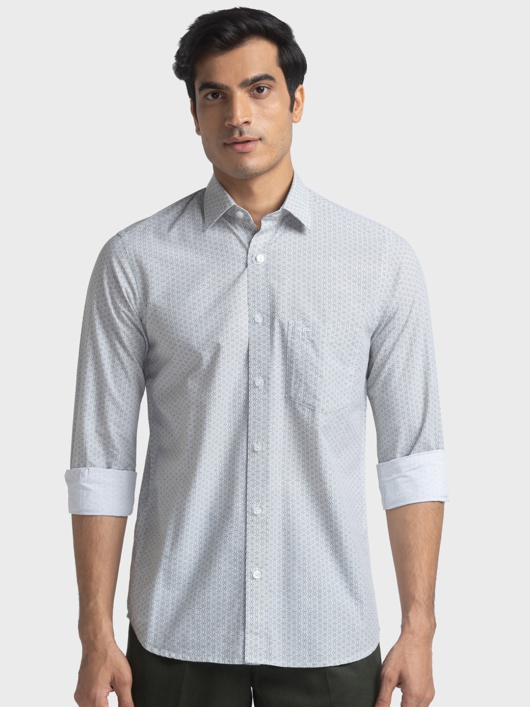 

ColorPlus Tailored Fit Geometric Printed Cotton Casual Shirt, White