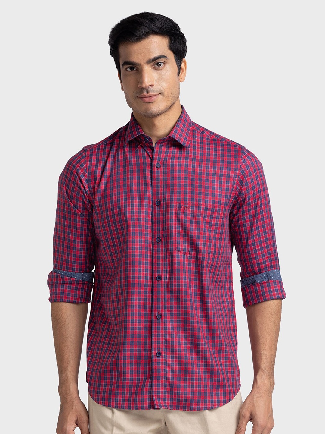 

ColorPlus Checked Tailored Fit Casual Pure Cotton Shirt, Red