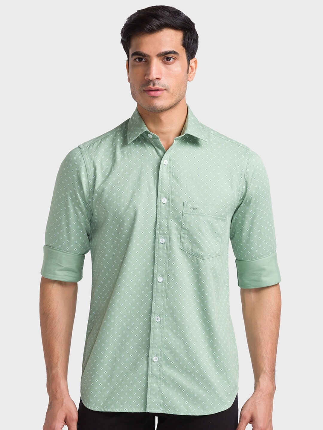 

ColorPlus Tailored Fit Opaque Micro Ditsy Printed Casual Pure Cotton Shirt, Green