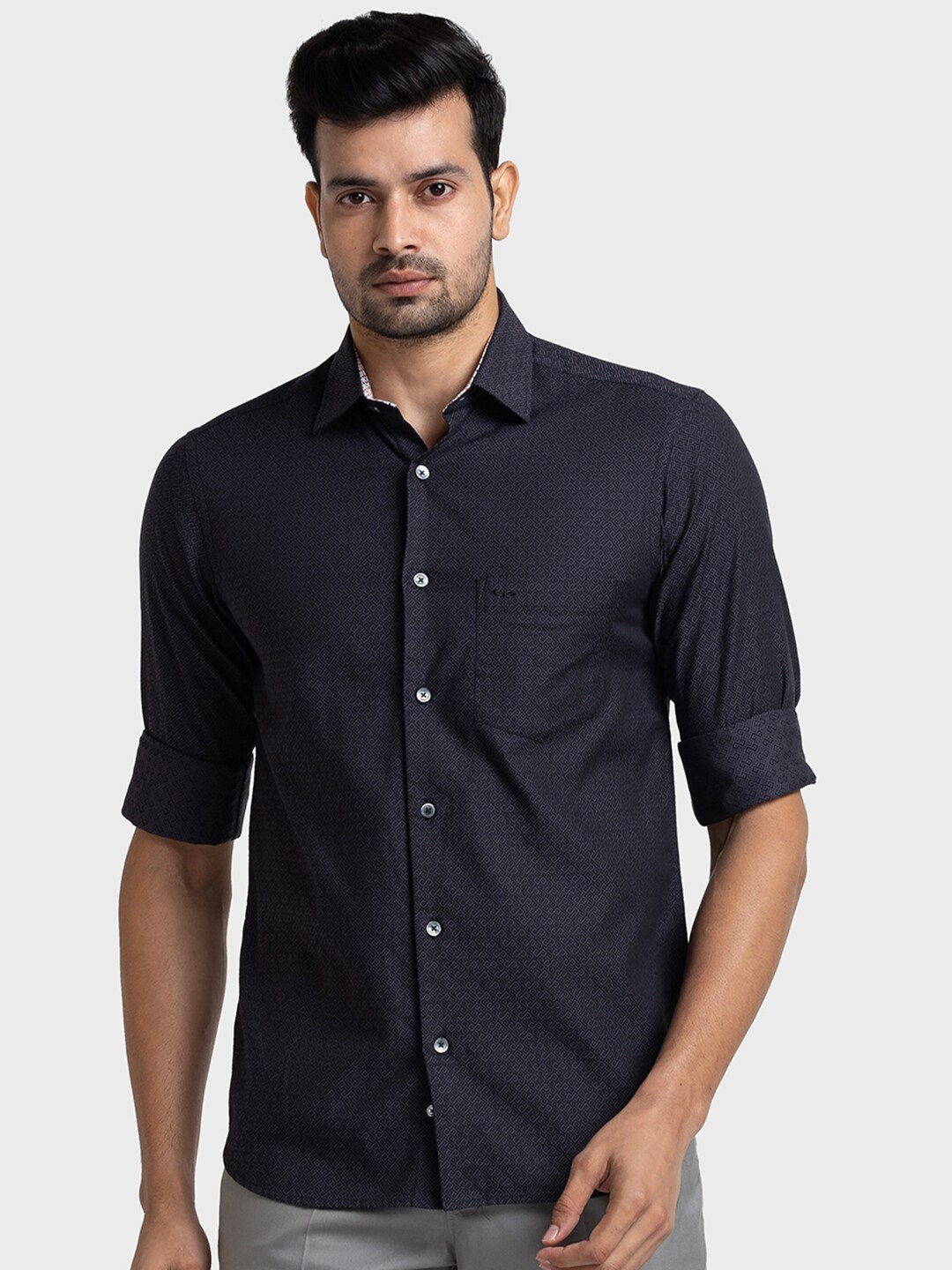 

ColorPlus Tailored Fit Micro Ditsy Printed Pure Cotton Casual Shirt, Navy blue
