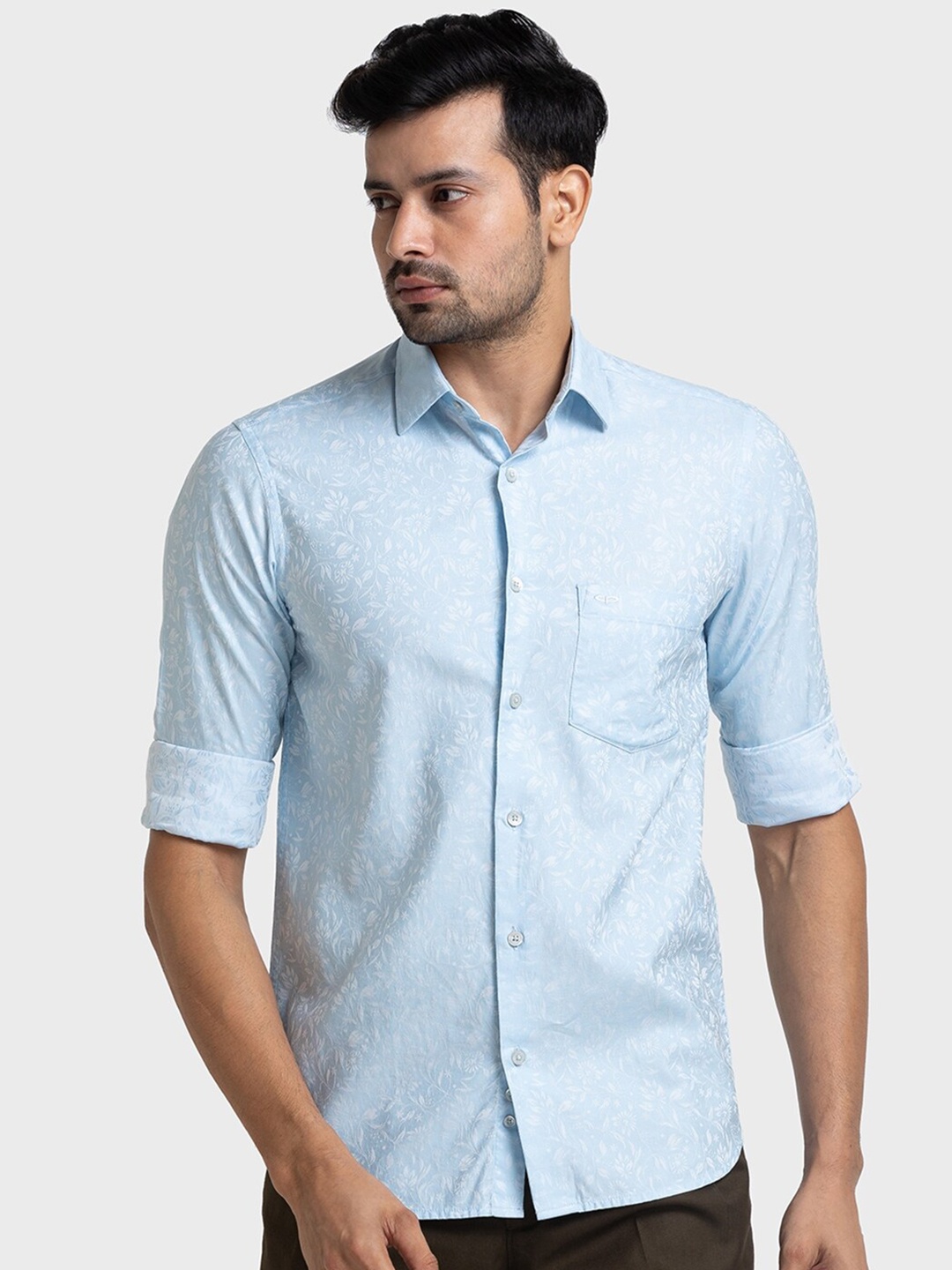 

ColorPlus Tailored Fit Floral Printed Pure Cotton Casual Shirt, Blue
