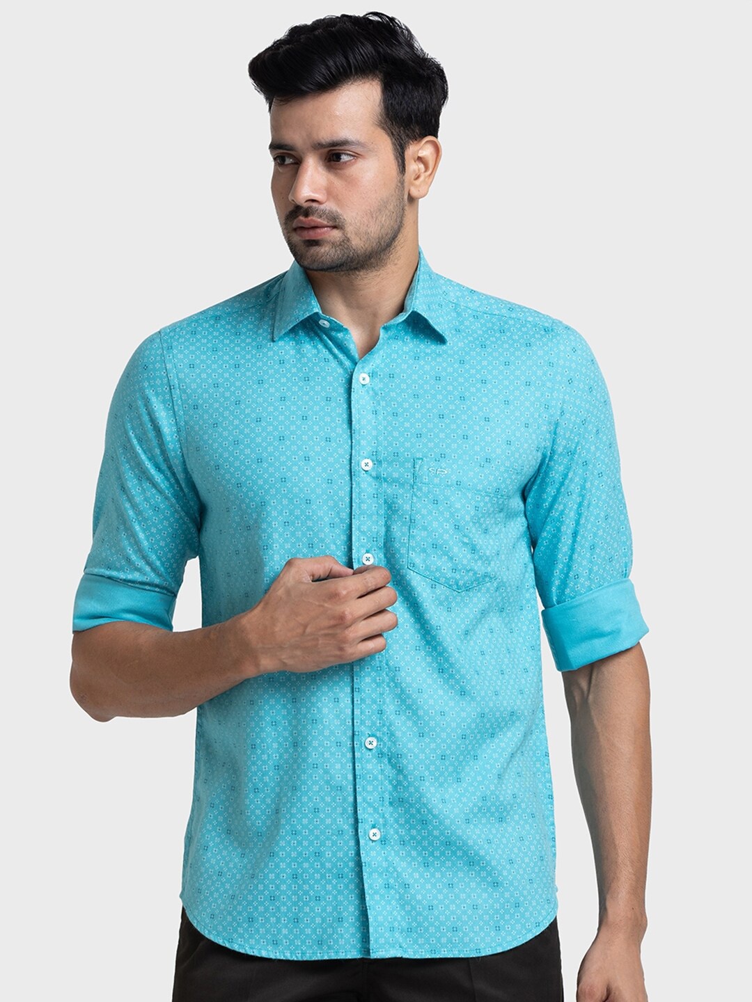 

ColorPlus Micro Ditsy Printed Pure Cotton Casual Shirt, Blue
