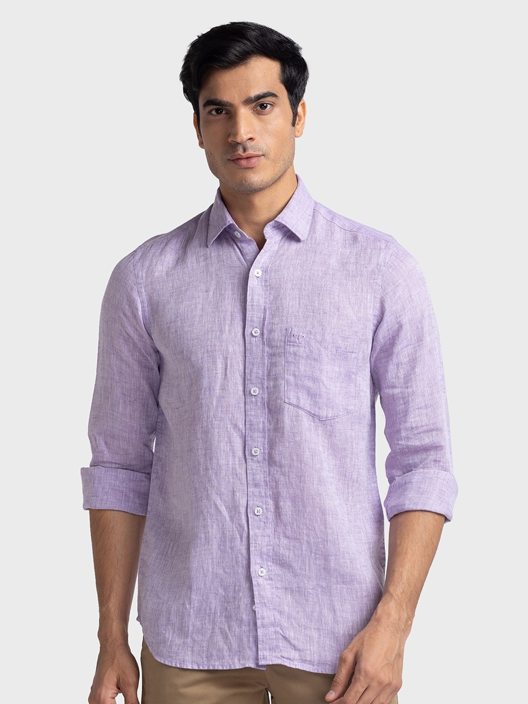 

ColorPlus Tailored Fit Pure Linen Casual Shirt, Violet