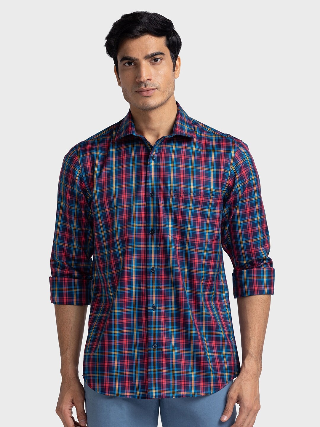 

ColorPlus Tartan Checked Tailored Fit Pure Cotton Casual Shirt, Blue