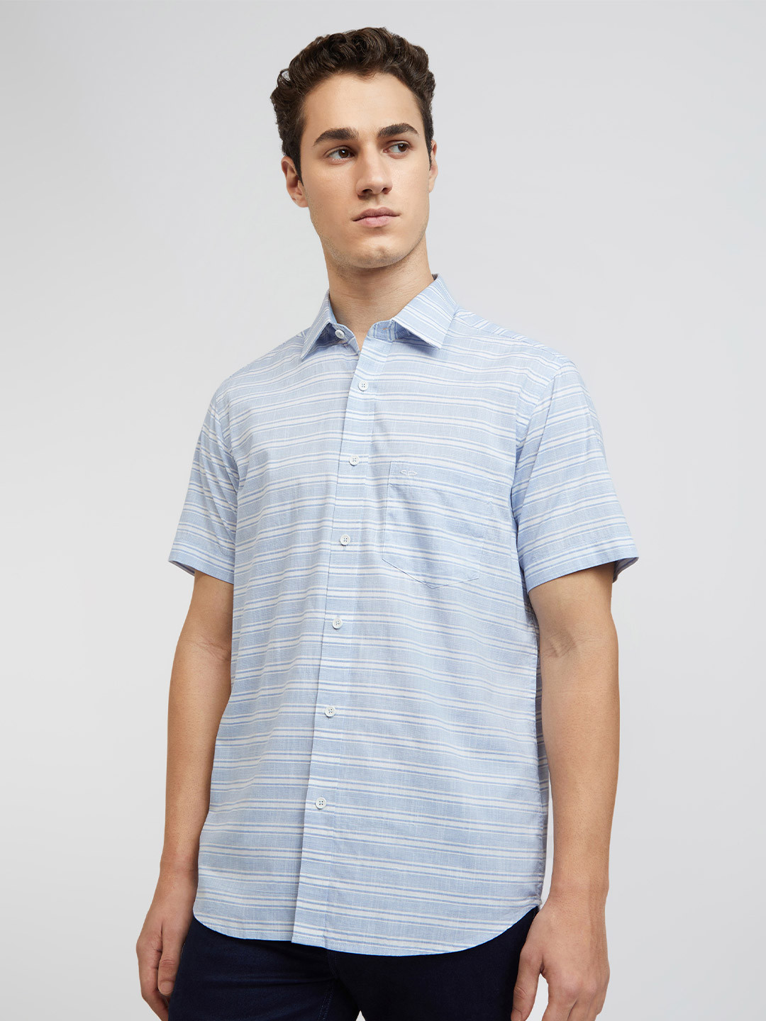 

ColorPlus Horizontal Striped Tailored Fit Pure Cotton Shirt, Blue