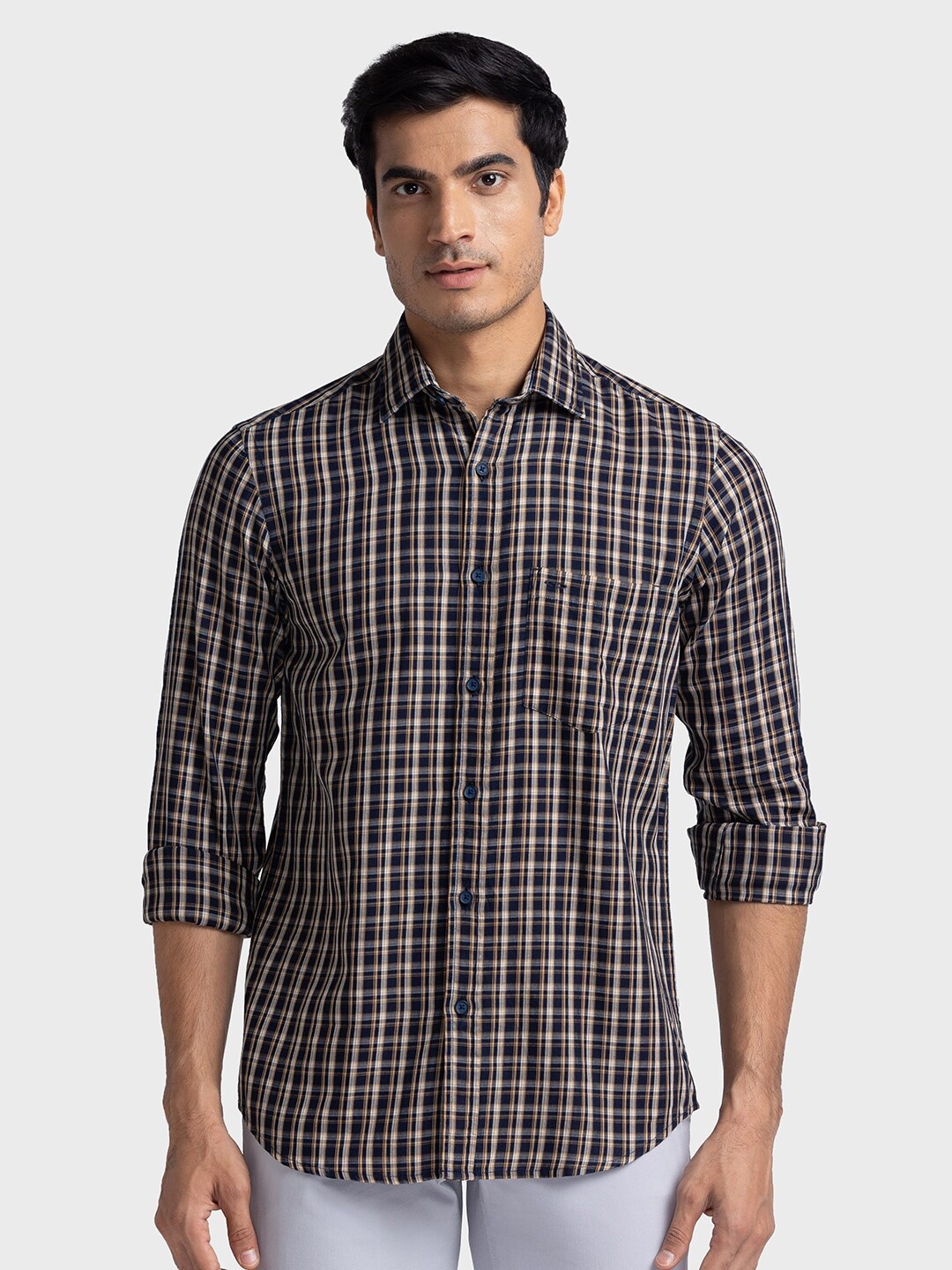 

ColorPlus Checked Tailored Fit Pure Cotton Casual Shirt, Black