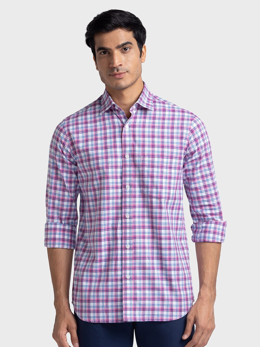 

ColorPlus Tailored Fit Opaque Checked Casual Pure Cotton Shirt, Pink