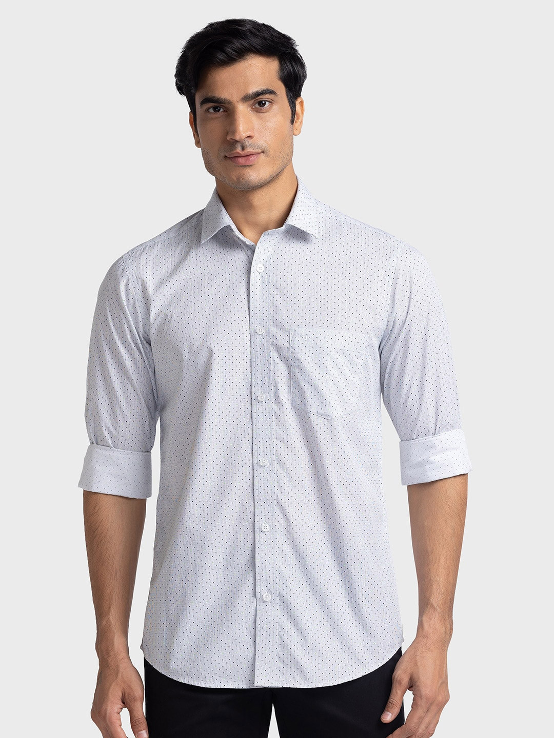 

ColorPlus Spread Collar Tailored Fit Micro Ditsy Printed Pure Cotton Casual Shirt, White