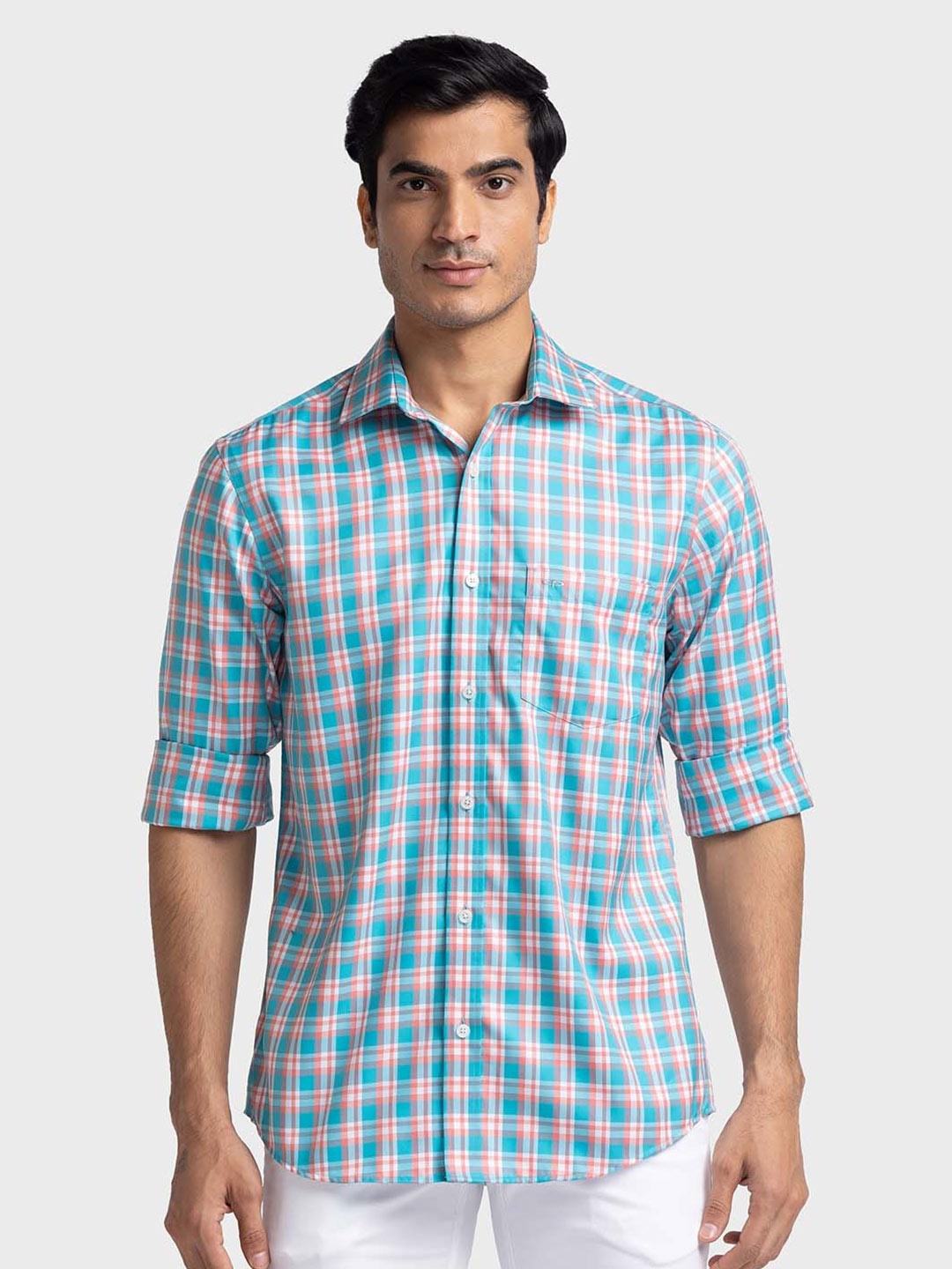 

ColorPlus Men Orange Tailored Fit Opaque Checked Casual Shirt