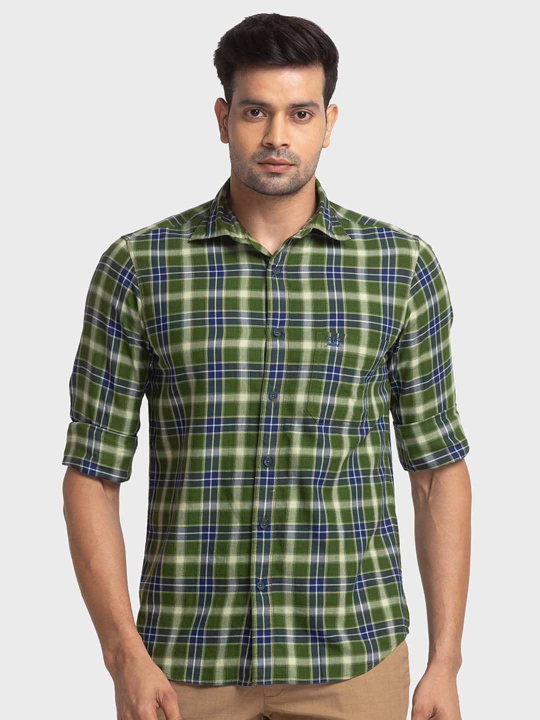 

ColorPlus Checked Tailored Fit Casual Pure Cotton Shirt, Green