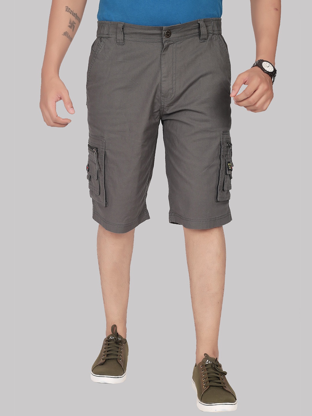 

AEROCRAFT Men Cotton Mid-Rise Outdoor Cargo Shorts, Grey