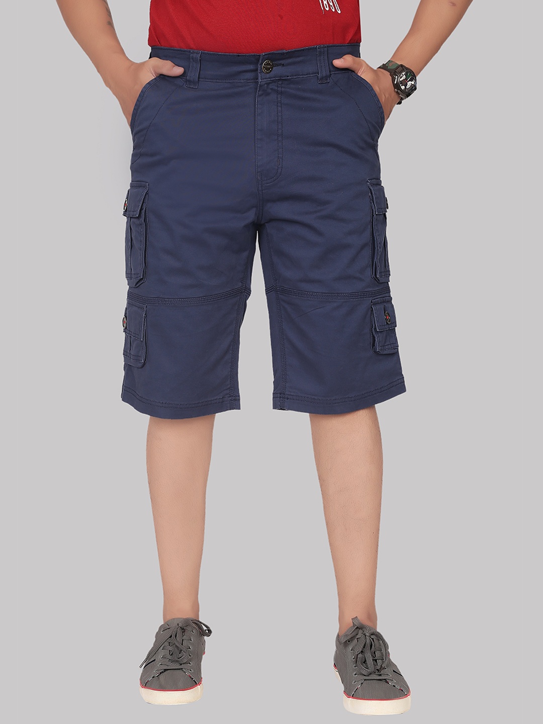 

AEROCRAFT Men Cotton Mid-Rise Outdoor Cargo Shorts, Blue