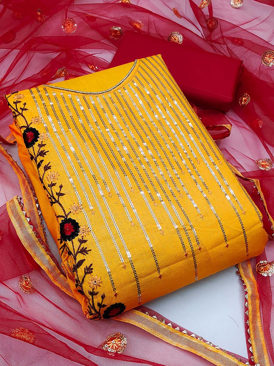 

KALINI Embroidered Unstitched Dress Material With Dupatta, Yellow