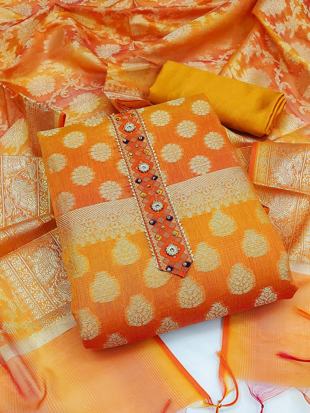 

KALINI Ethnic Motifs Woven Design Unstitched Dress Material, Yellow