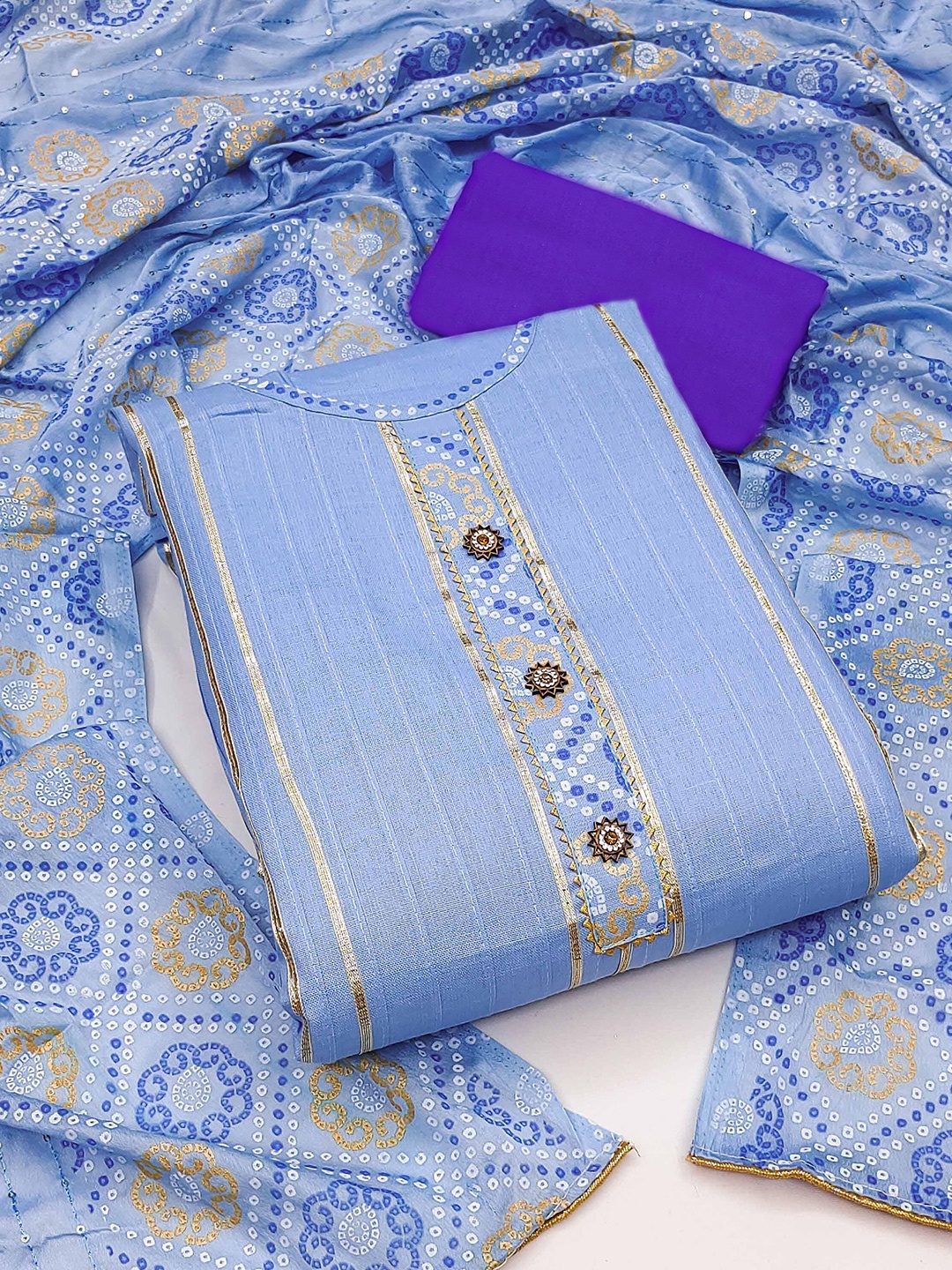 

KALINI Embroidered Pure Cotton Unstitched Dress Material, Blue