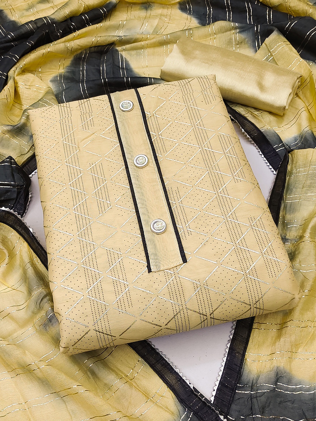 

KALINI Geometric Woven Design Unstitched Dress Material, Yellow