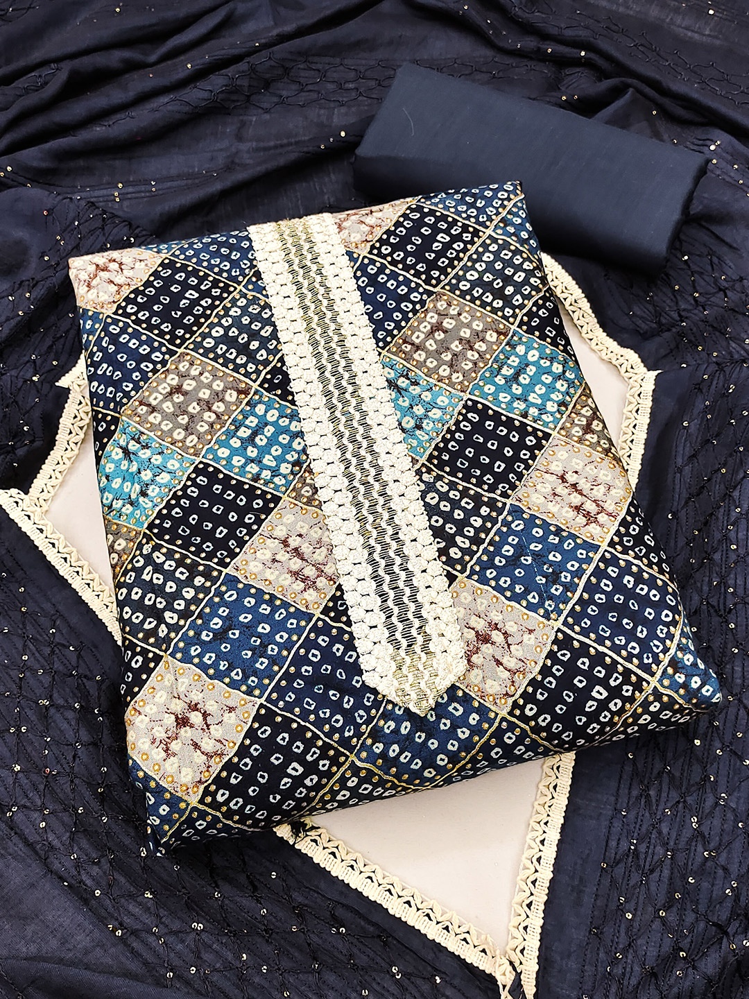 

KALINI Unstitched Dress Material With Dupatta, Blue