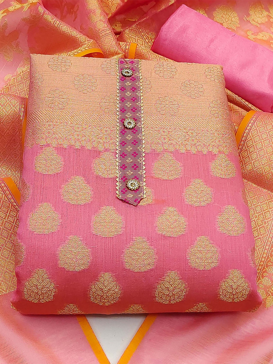 

KALINI Woven Design Zari Unstitched Dress Material, Pink