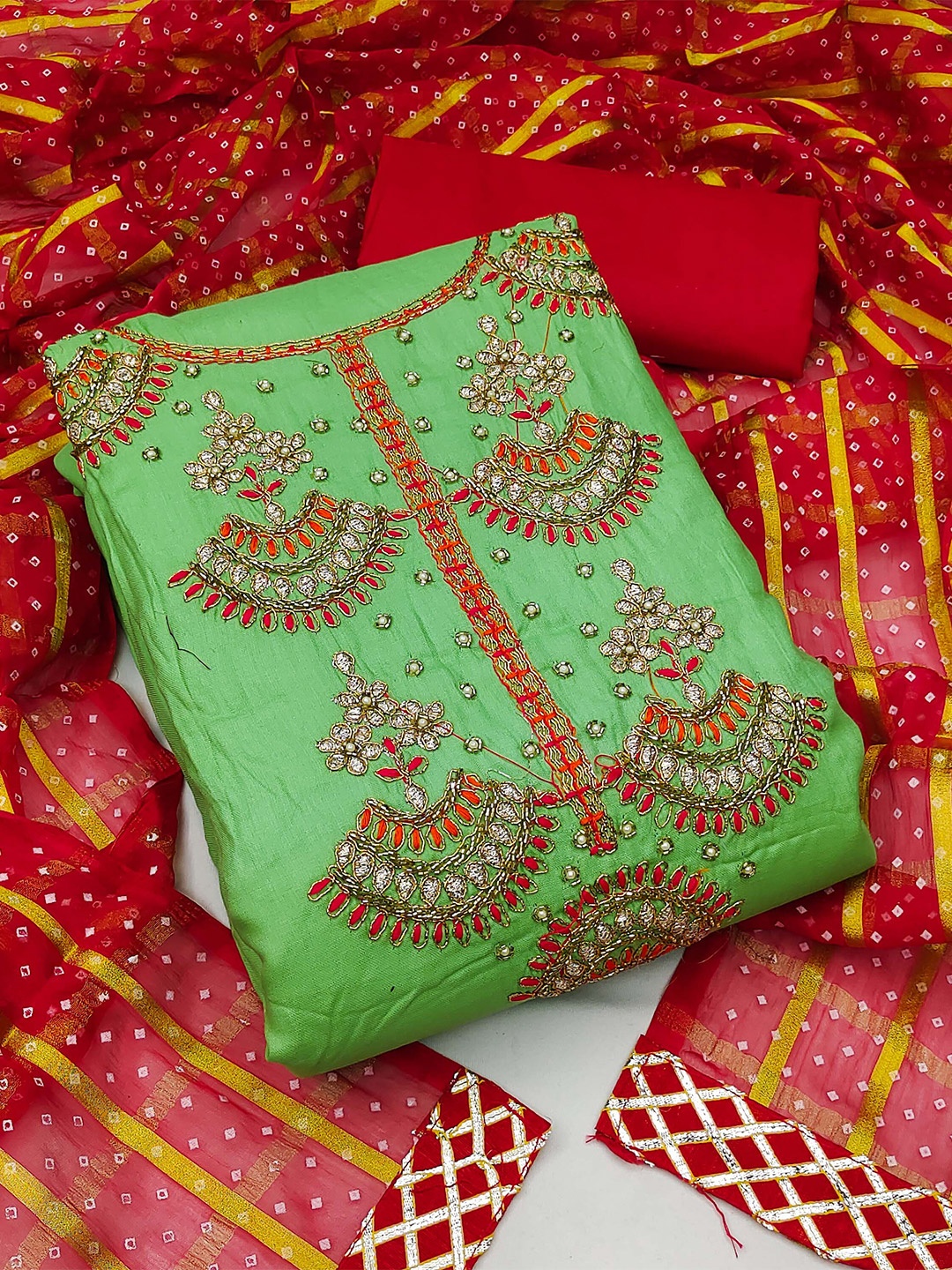 

KALINI Embroidered Unstitched Dress Material With Dupatta, Green