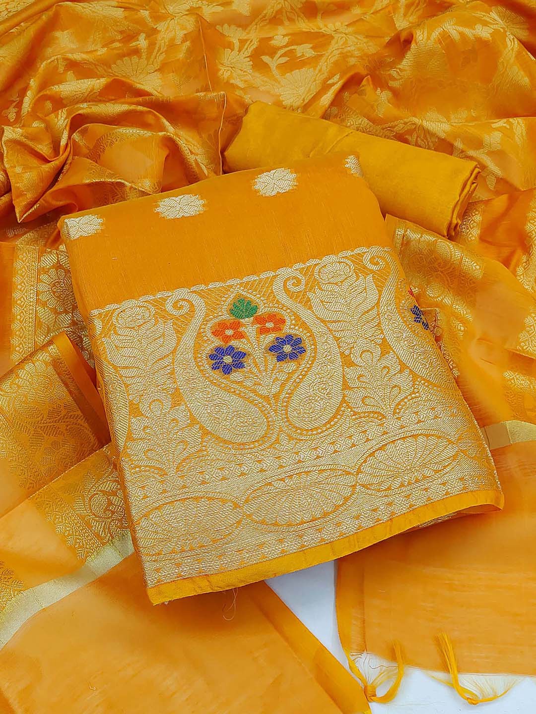

KALINI Unstitched Dress Material, Yellow