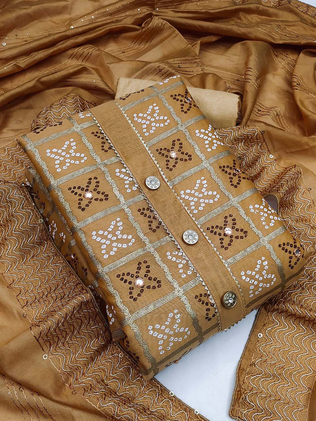 

KALINI Embroidered Unstitched Dress Material, Beige