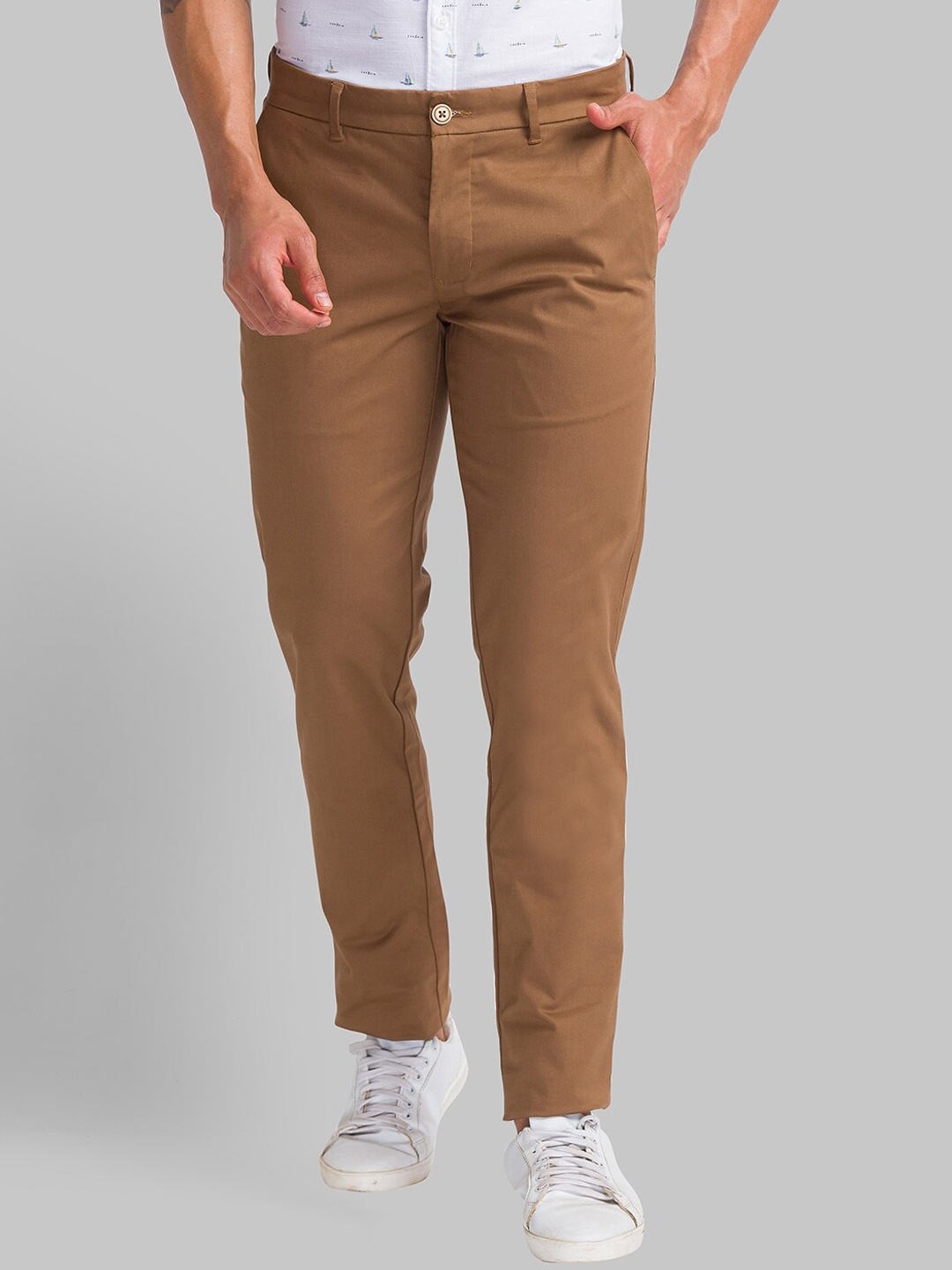 

Parx Men Tapered Fit Trousers, Brown