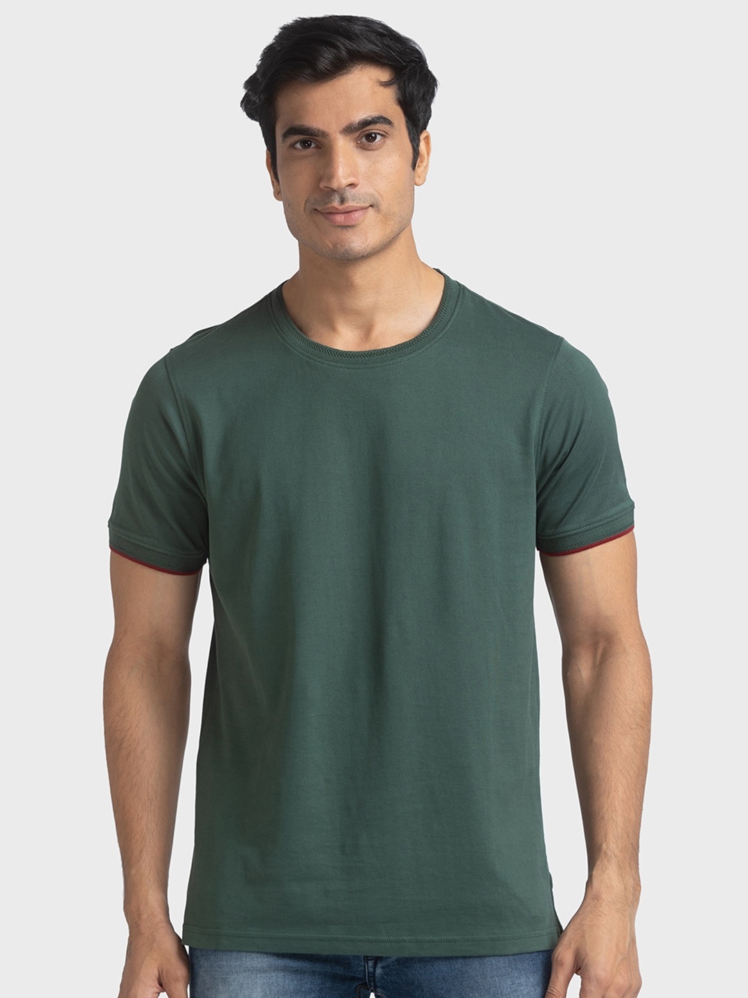

ColorPlus Knitted Pure Cotton Slim Fit T-Shirt, Green