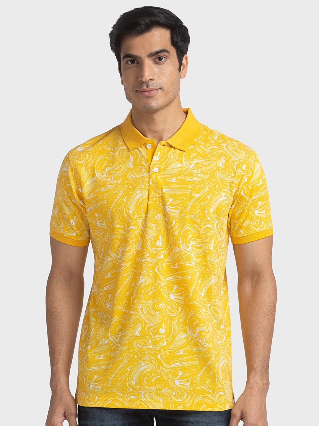 

ColorPlus Slim Fit Abstract Printed Polo Collar Pure Organic Cotton T-shirt, Yellow