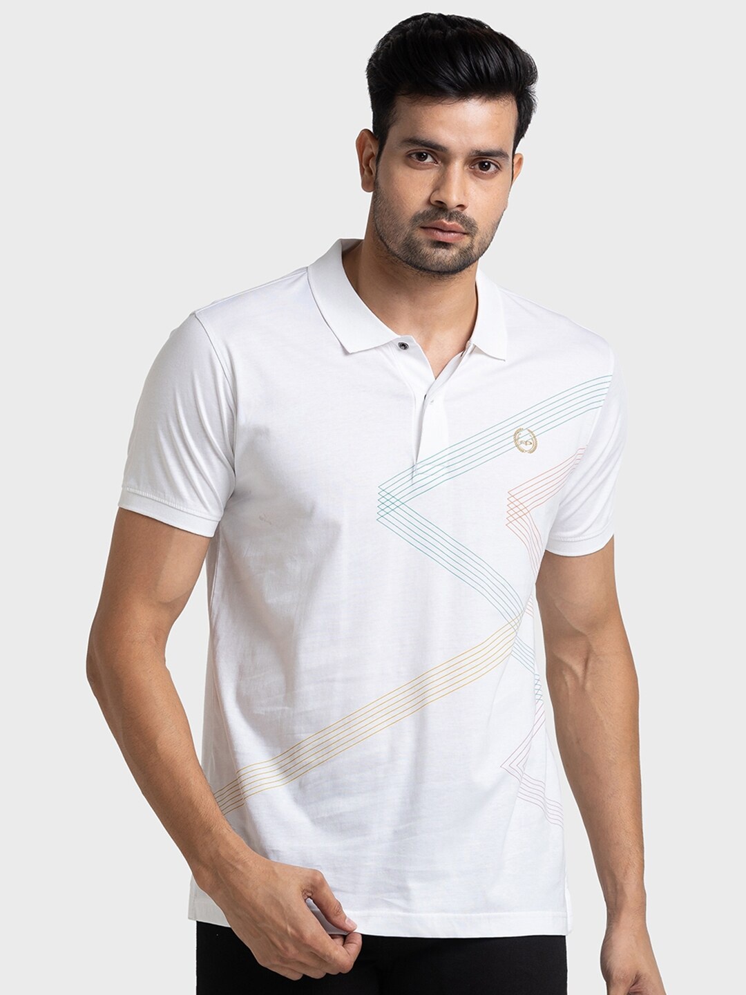 

ColorPlus Slim Fit Striped Polo Collar Pure Organic Cotton T-shirt, White