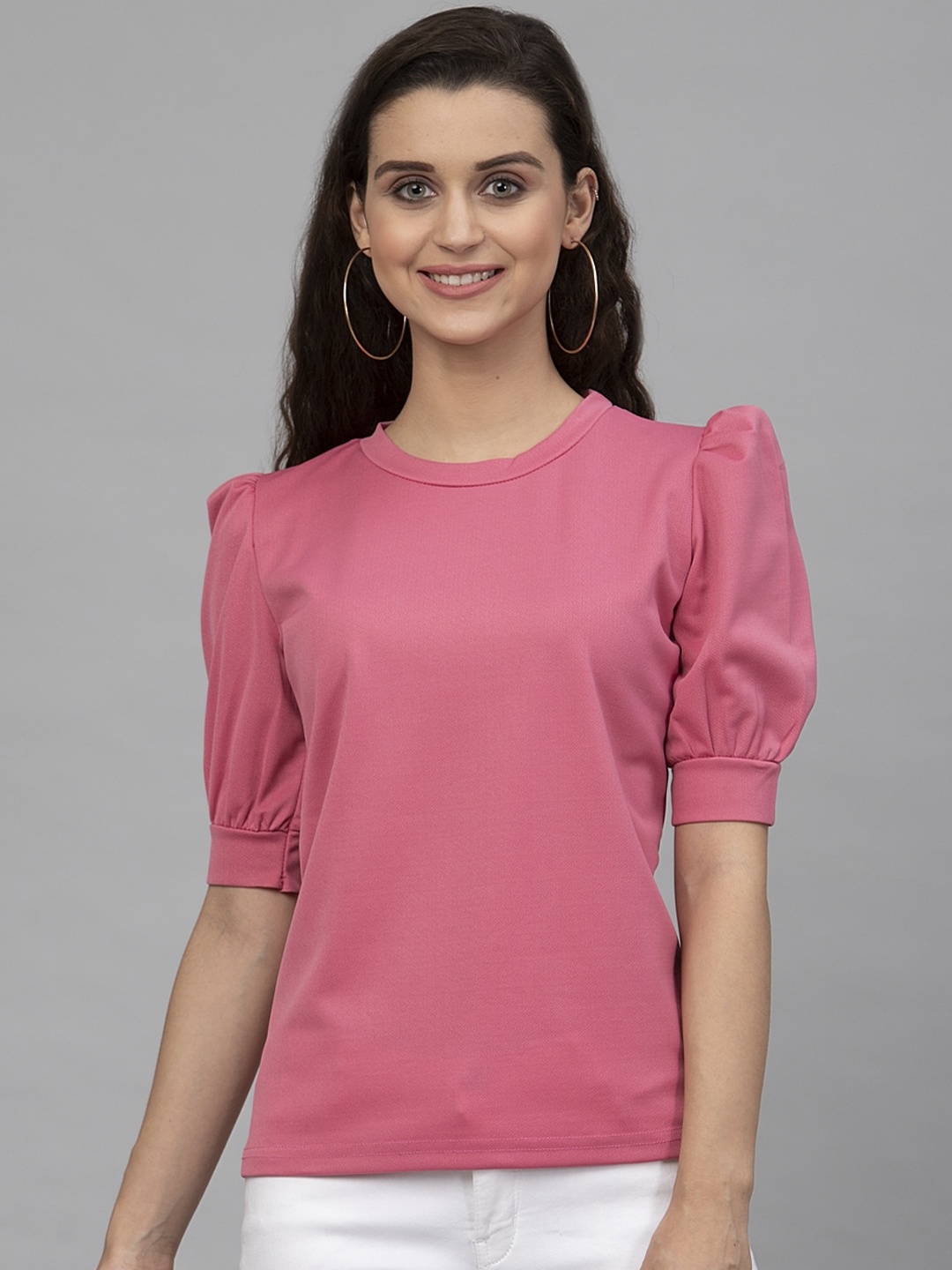 

Selvia Puff Sleeves Knitted Top, Pink