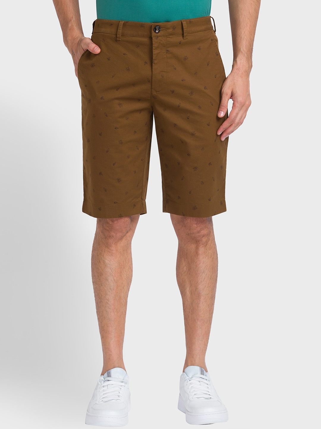 

ColorPlus Men Mid-Rise Printed Chino Shorts, Brown