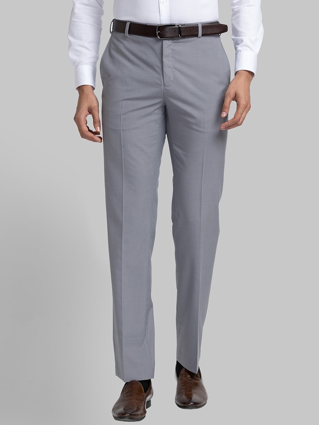 

Raymond Men Checked Contemporary-Fit Formal Trouser, Grey