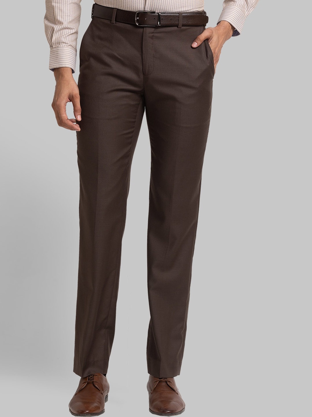 

Raymond Men Mid-Rise Formal Trousers, Brown
