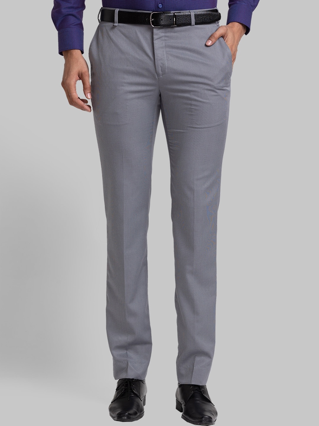 

Raymond Men Slim-Fit Mid-Rise Flat-Front Woven Formal Trousers, Grey