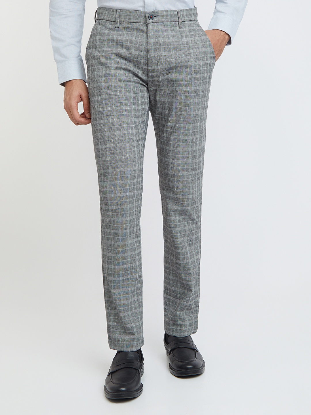 

Raymond Men Checked Slim-Fit Formal Trousers, Grey
