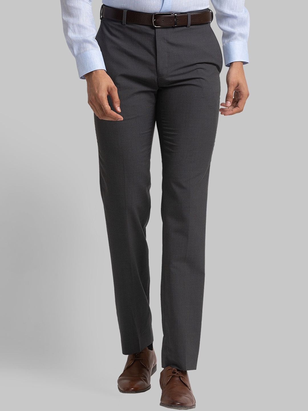 

Raymond Men Contemporary Fit Flat Front Trousers, Grey
