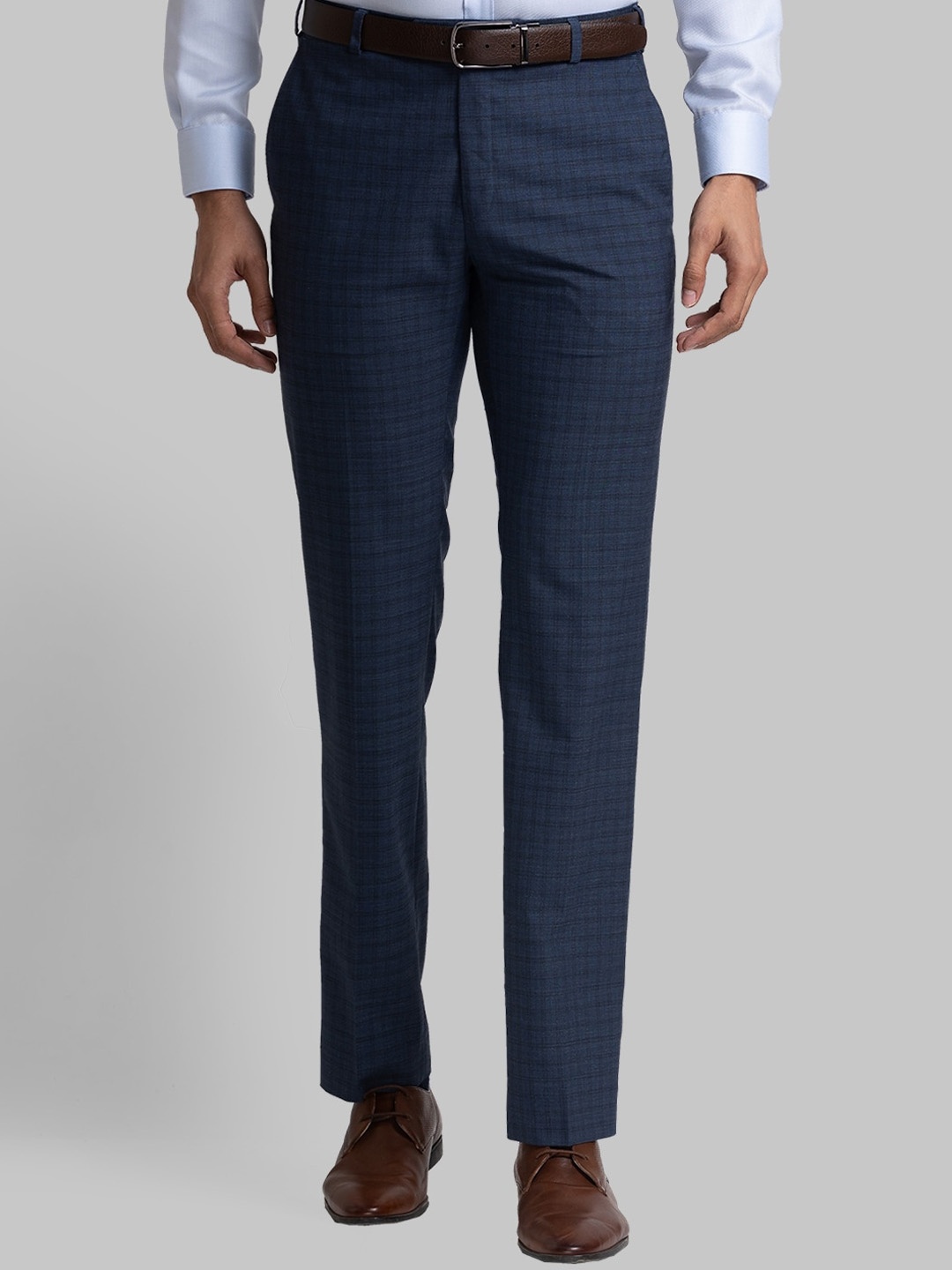

Raymond Men Checked Formal Trousers, Blue