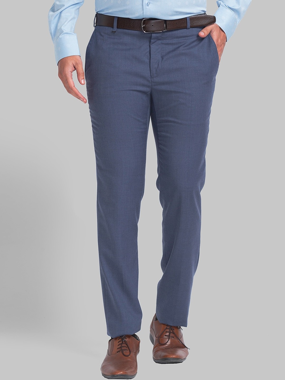 

Raymond Men Slim-Fit Formal Trousers, Blue