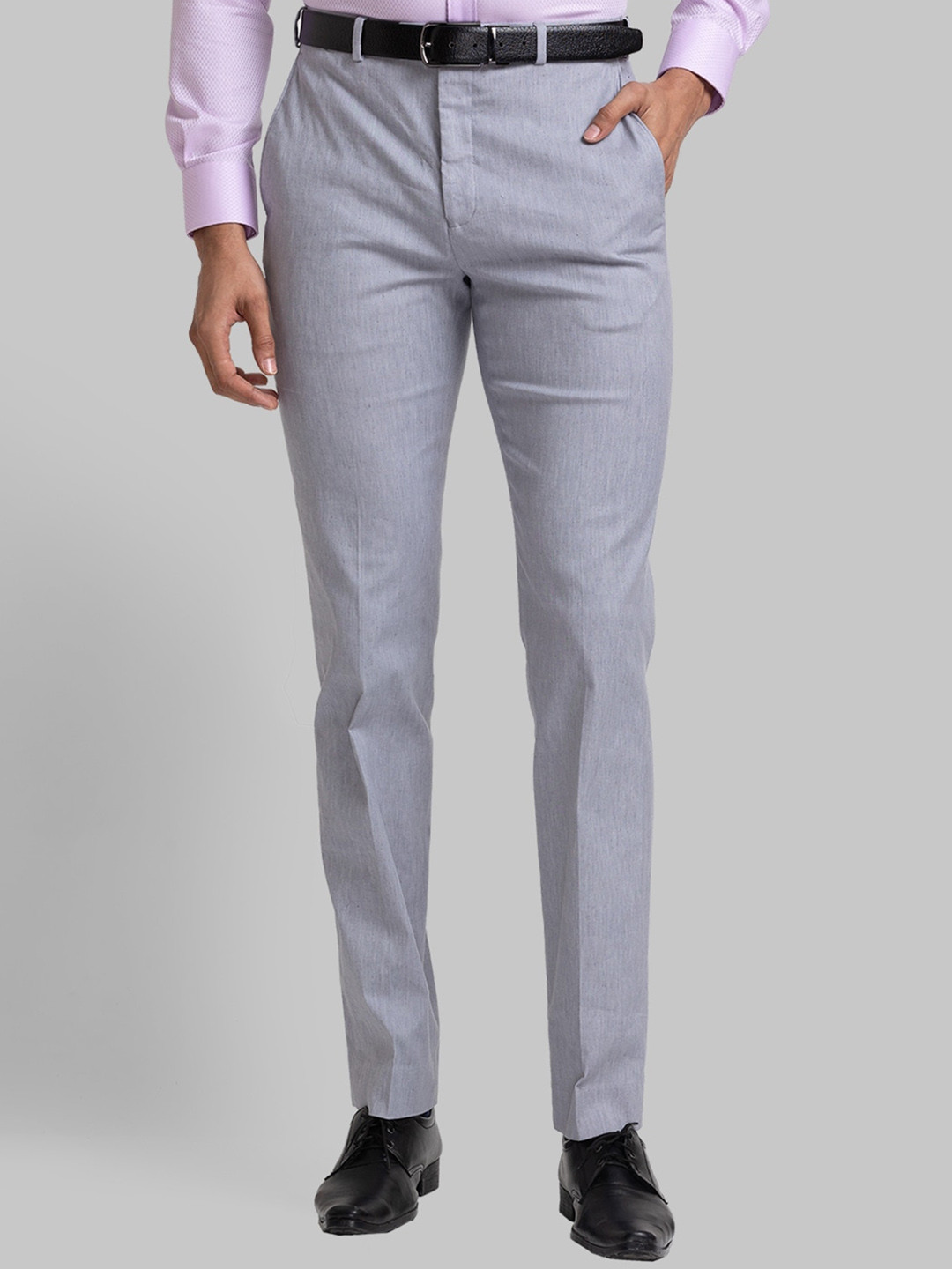 

Raymond Men Contemporary Fit Flat Front Trousers, Grey