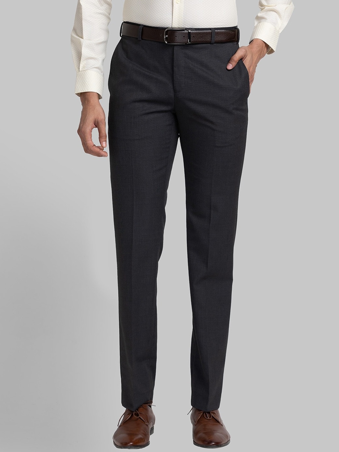 

Raymond Men Contemporary Fit Flat Front Trousers, Grey