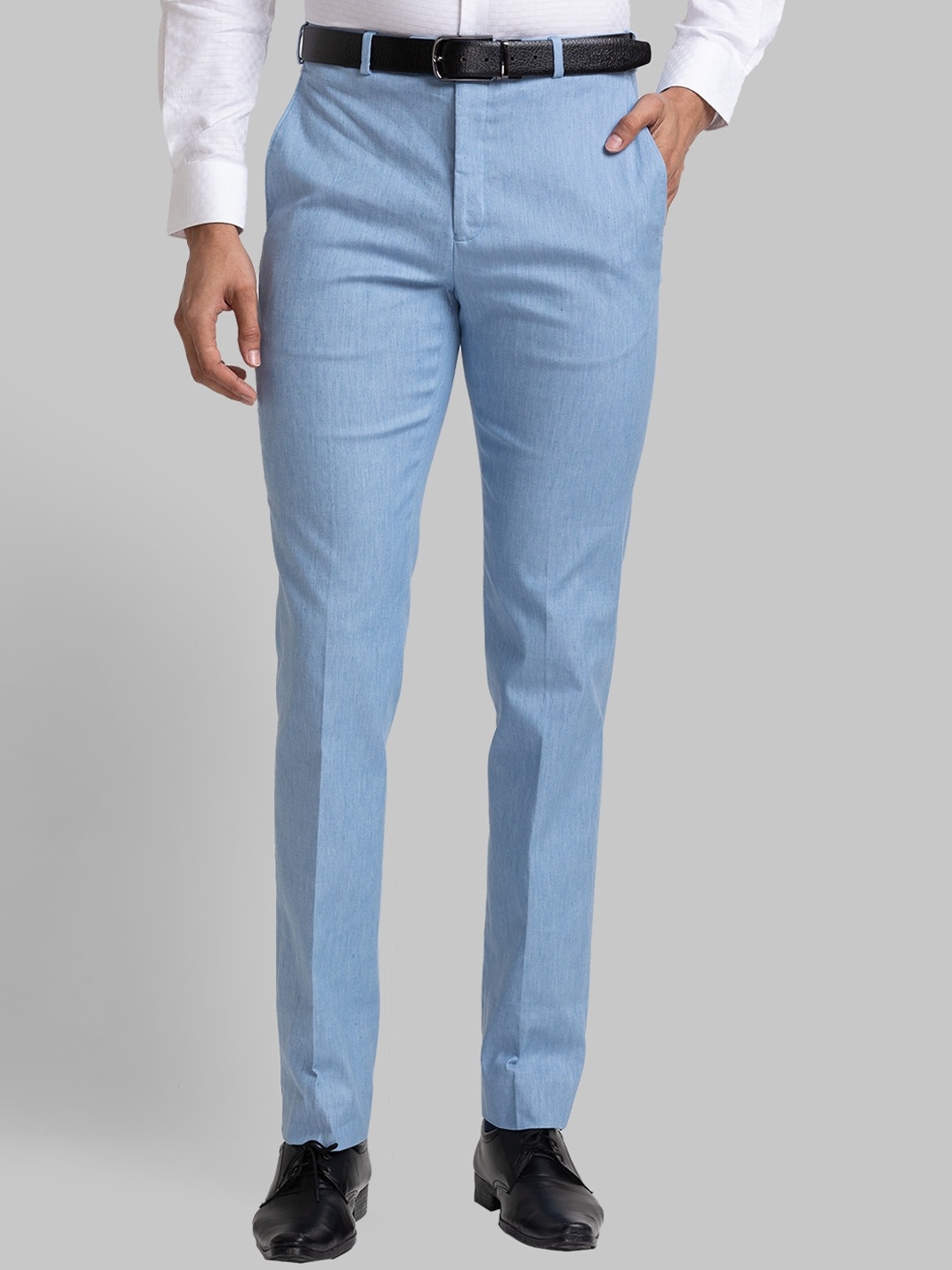 

Raymond Men Contemporary Fit Flat Front Formal Trousers, Blue