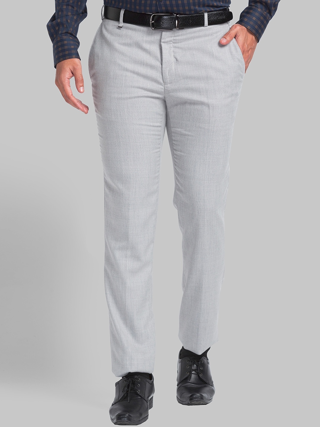 

Raymond Men Slim-Fit Mid-Rise Flat-Front Woven Formal Trousers, Grey
