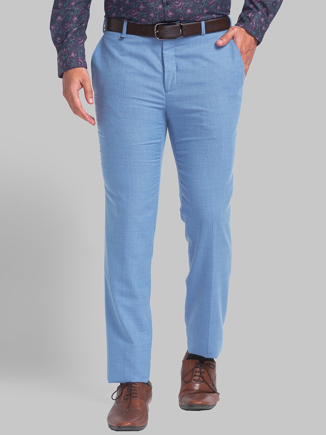

Raymond Men Self Design Slim Fit Formal Trousers, Blue