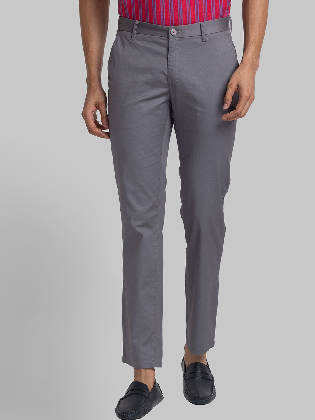 

Raymond Men Slim Fit Flat Front Trousers, Grey