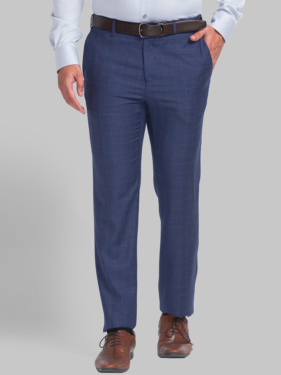 

Raymond Men Checked Slim Fit Trousers, Blue