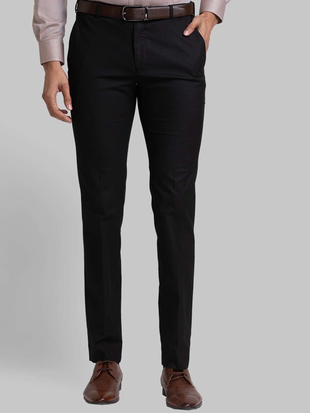 

Raymond Men Mid-Rise Slim-Fit Plain Formal Trousers, Black
