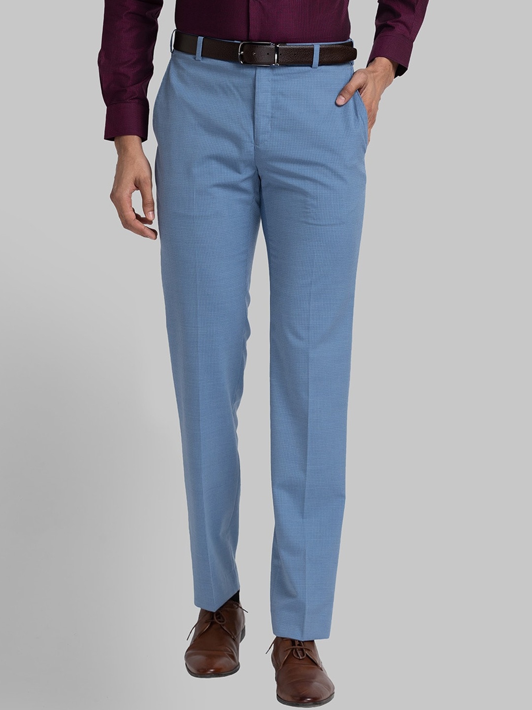 

Raymond Men Checked Slim Fit Trousers, Blue